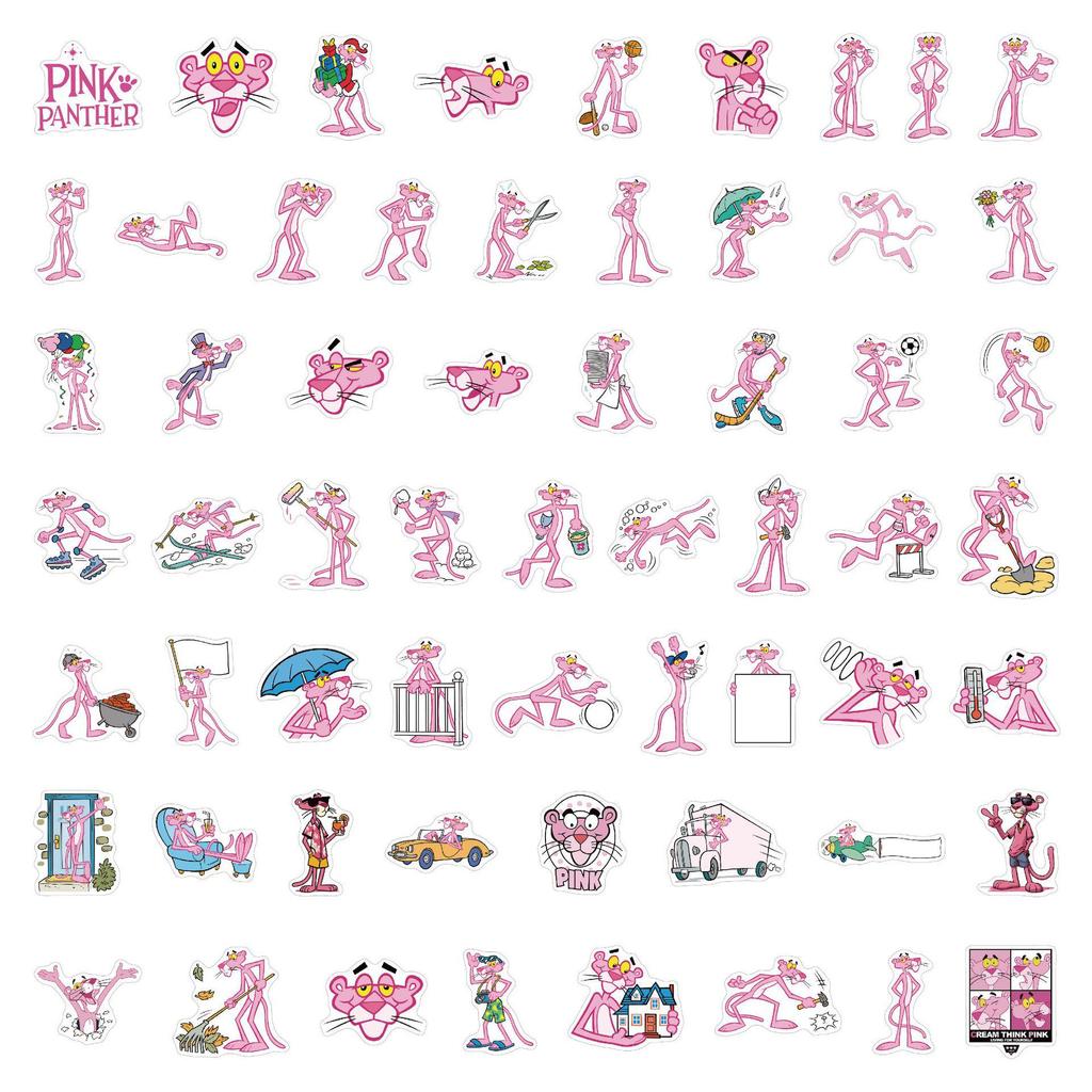 Pink Panther Glossy Stickers: 60 Sheets - Korean Cartoon Decals for Suitcase, Laptop, Motorcycle