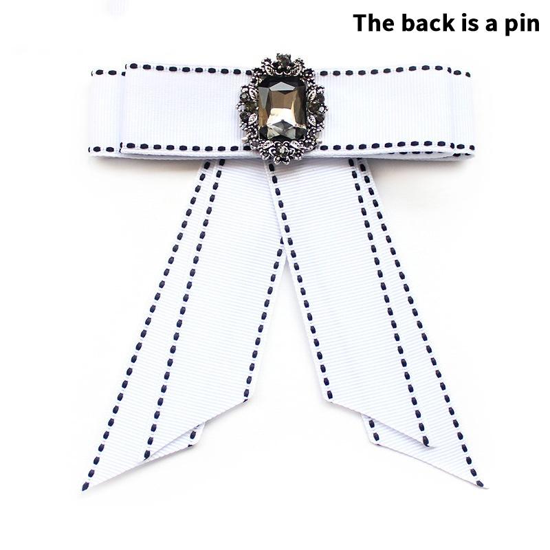 Korean Women'S Bow Tie Brooch Black Rhinestone Pearl Shirt Collar Pins Fashion Bowknot Bowtie Ribbon Wedding Party Necktie