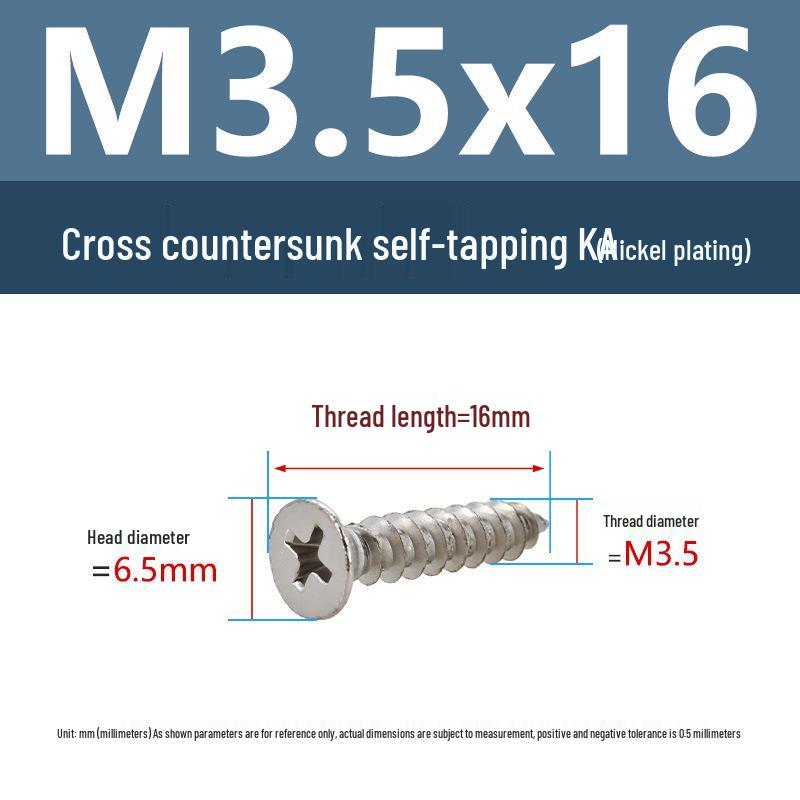 YiguYigu Nickel-Plated Phillips Flat Head Self-Tapping Screws M1-M5, Carbon Steel