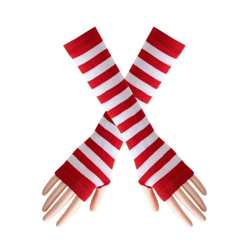Koreaanse Stijl Zwart-Wit Gestreept Unisex Vingerloze Lange Mouwen Kerst Cosplay Cover