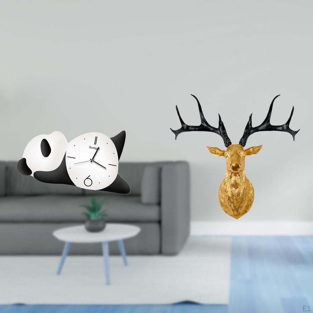 Modern Cute Panda And Deer Head Wall Clock Sculpture Practical Sturdy Home Decor Boho Artwork