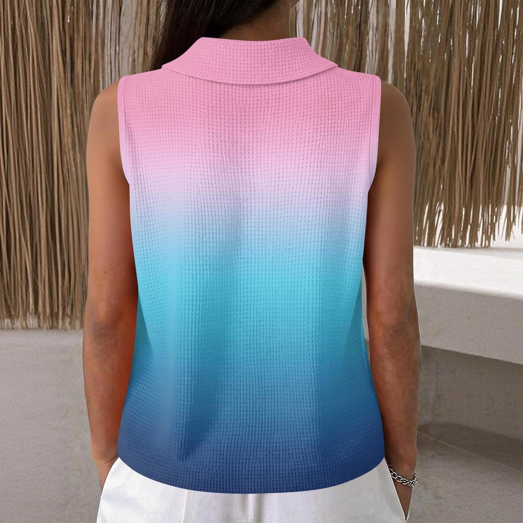 Women's Fashion Casual Print Knit Collared Sleeveless Tank Top