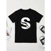 Kids Crewneck Short Sleeve T-Shirt, Trendy S Letter & Snake Cartoon Print