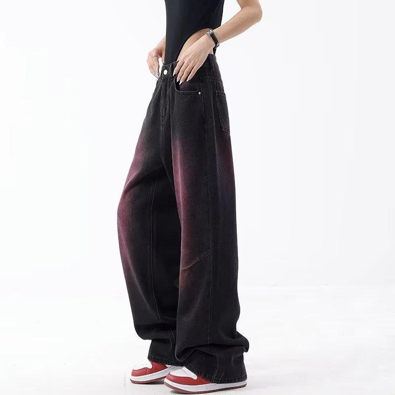 Women's Autumn Plus Size Retro Graffiti Wide-Leg Denim Jeans