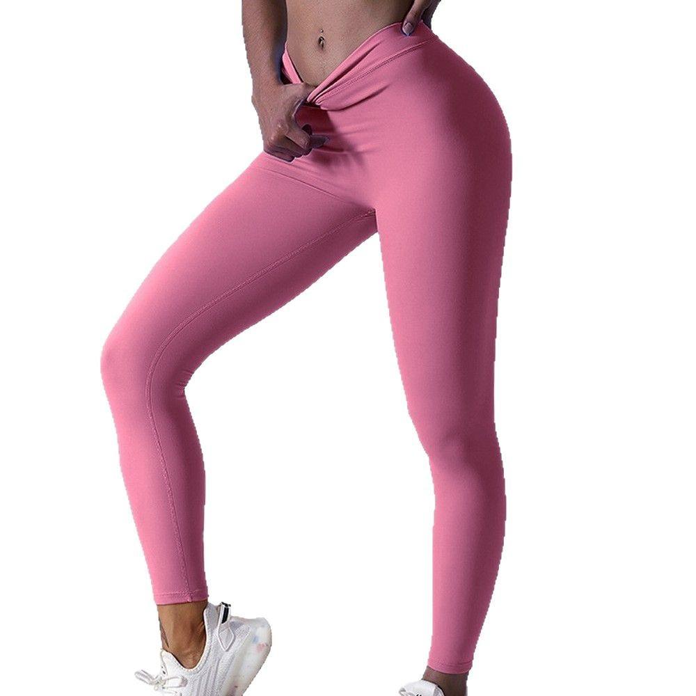 Women’s Yoga Trousers: Back V-Cut, Waist-Defining, Butt-Lifting, Peach-Shaped, High-Waisted Sports and Fitness Trousers, Skin-Tone Sports Trousers