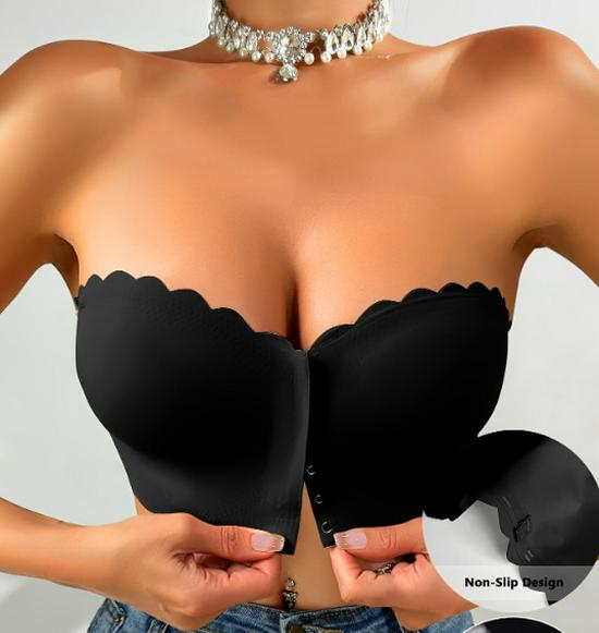 European & American Style Seamless Breathable Bandeau with Wavy Edge and Front Buckle - Anti-Sagging & Anti-Exposure Women's Lingerie.