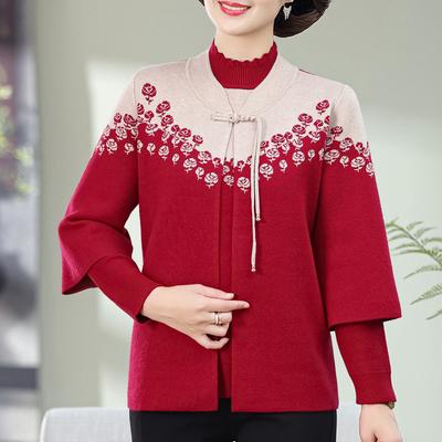 Mom Autumn Fashion New Sweater Two-piece Suit Middle-aged and Elderly Women Western-style Sweater Suit Grandma Autumn Coat.
