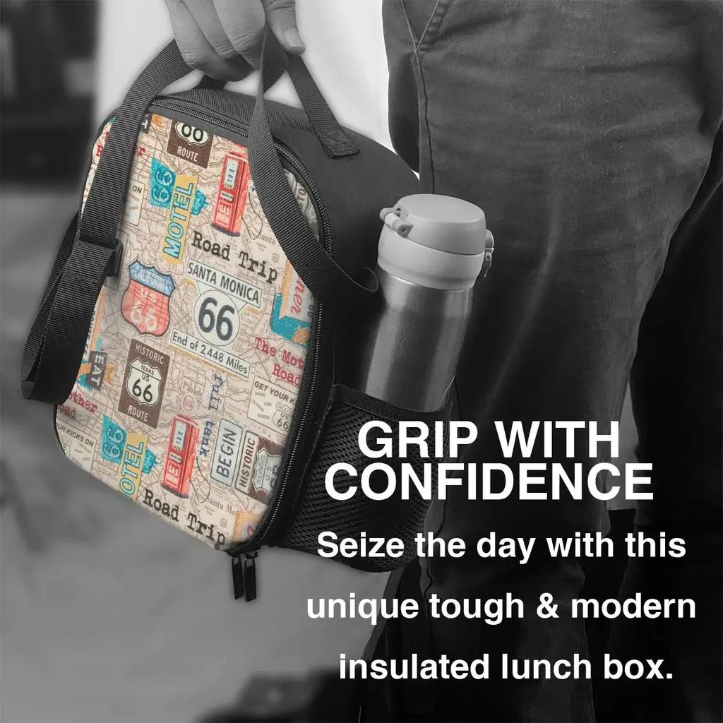Vintage Torba Termiczna na Lunch Route 66 Mapa Autostrad USA Przenośny Pojemnik na Lunch do Pracy Podróży Przechowywania Pudełko na Jedzenie Bento