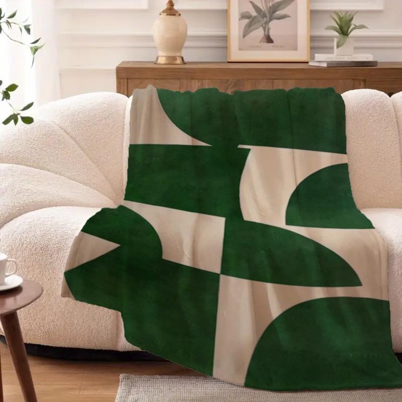 1 Stück smaragdgrün beige abstrakt minimalistische Flanelldecke bequem, warm und weich Sofadecke geeignet für alle Jahreszeiten