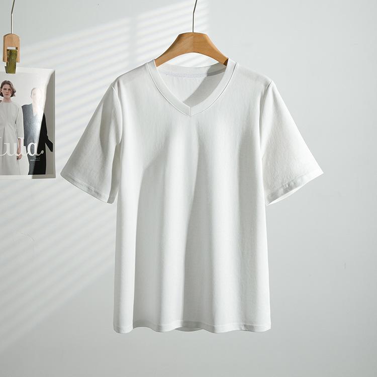 

2026 Summer Women s Plus Size V-Neck Solid Short Sleeve: Loose, Slimming, Versatile & Stylish for 300 Jin Fat MM 8XL (230-260 jin) білий