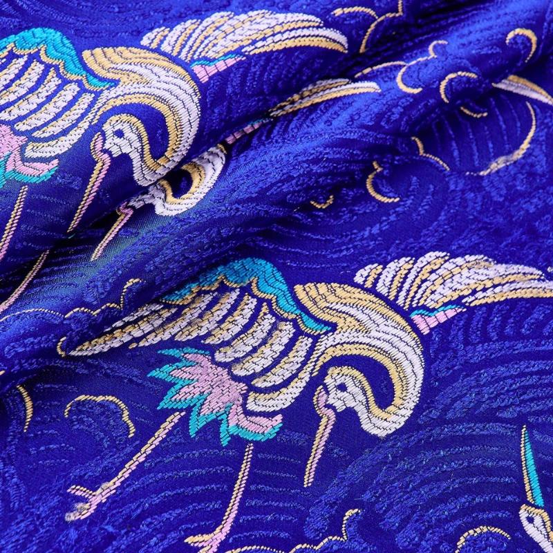100x75cm Chinese Style Handmade Silk Satin Fabric Cheongsam Stage Embroidered Tissue Paper Crane Pattern Dress Material