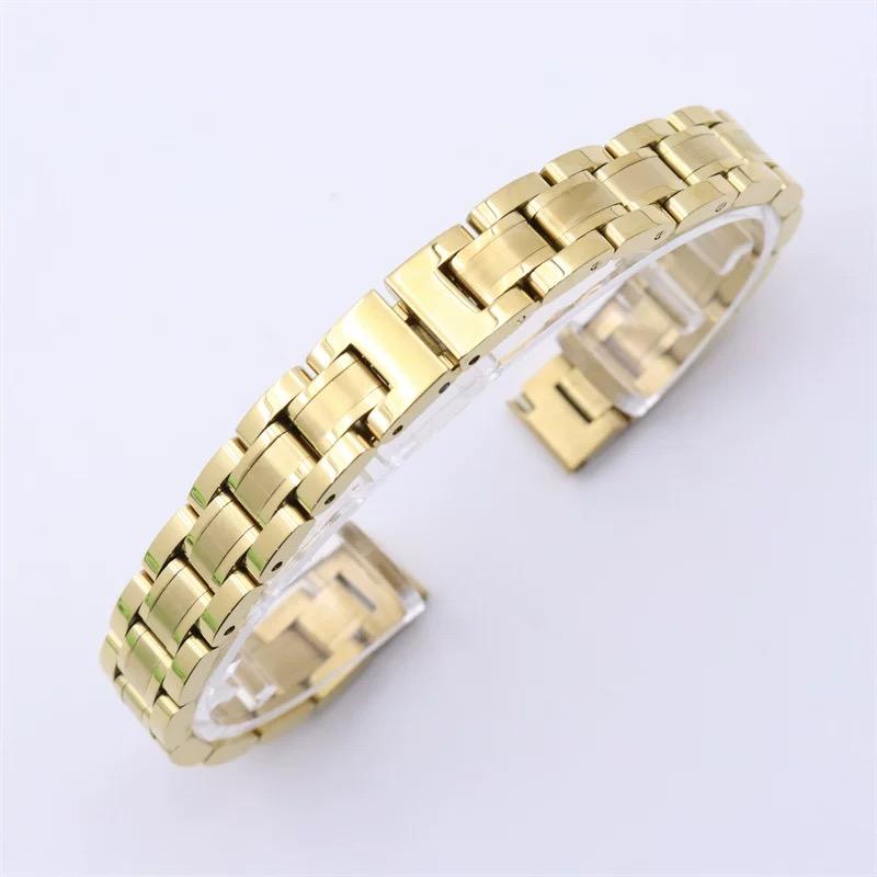 

8 мм/10 мм Аксессуары для часов Стальной ремешок Женский браслет Нержавеющая сталь Цельностальной ремешок Раскладывающаяся застежка Ремешок-цепочка для часов 8mm золотой