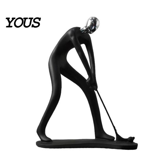 High-end Textured Decor Minimalist Black Resin Figurines, Modern Abstract Musician & Golfer Statues, Luxury Home Light Accents for Living Room