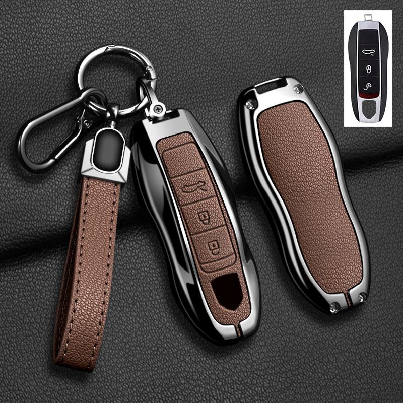 AABKR1 Zinc Alloy Leather Car Key Case for Porsche Cayenne 718 MACAN Panamera 911 Macan Boxster Cayman Cayenne Macan Keychain Key Case