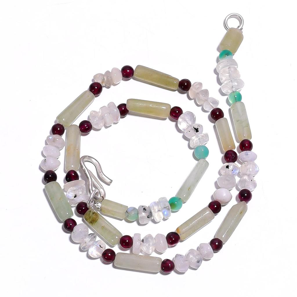 Natural Aventurine Moonstone Garnet Gemstone Smooth Beads Necklace 17" UB-4417 UB-4417