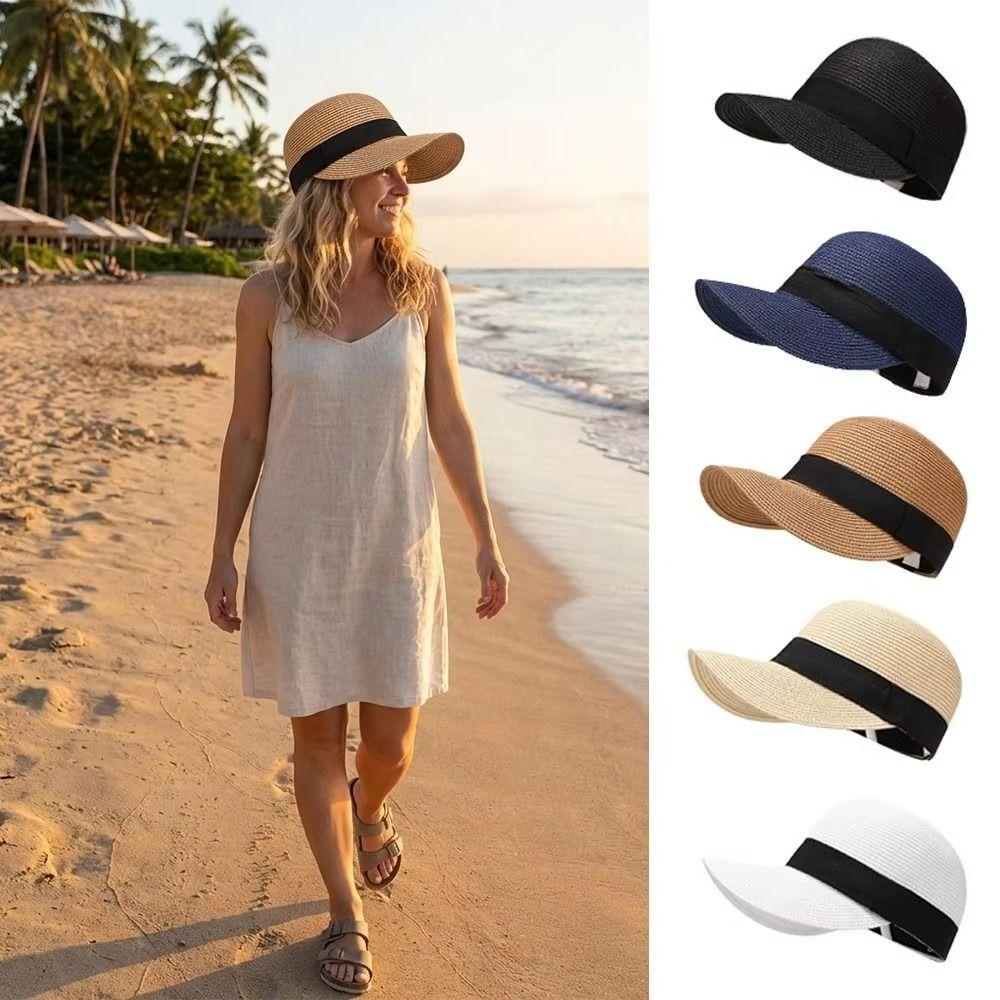 Fashion Wide Brim Woven Straw Hat Sunshade Breathable Women's Sun Hats Lightweight Woven Straw Baseball Straw Hats Summer