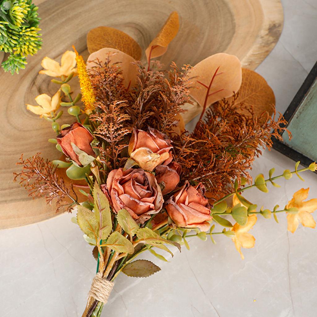 Autumn Bouquets Artificial Rose Flowers Silk Maple Leaves Fall Decoration DIY Flower Arrangement for Wedding Home Garden