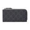Porta-cartões em lona Supreme com fecho de zíper com logo GG, mesmo estilo para homens e mulheres, cinza escuro