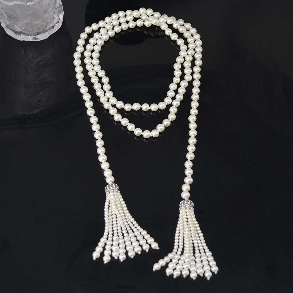 

Elegant Stackable Beaded Necklace for Women Pearl Fringe Pendant Sweater Necklace Fashion Luxury Party Jewelry Gifts Daily Wear белый