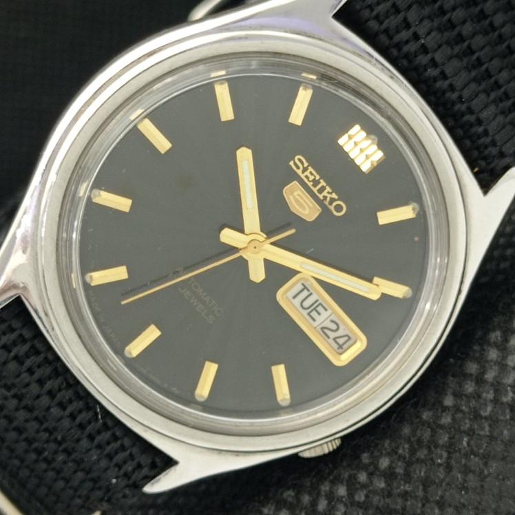 

USED VINTAGE SEIKO 5 AUTOMATIC 7009A JAPAN MENS D/D BLACK WATCH 608i-a316962-9 SKU608i-a316962