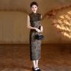 Sleeveless Chinese-Inspired Long Cheongsam Dress Women 2026 Vintage Fit-and-Flare Style With Stand Collar Round
