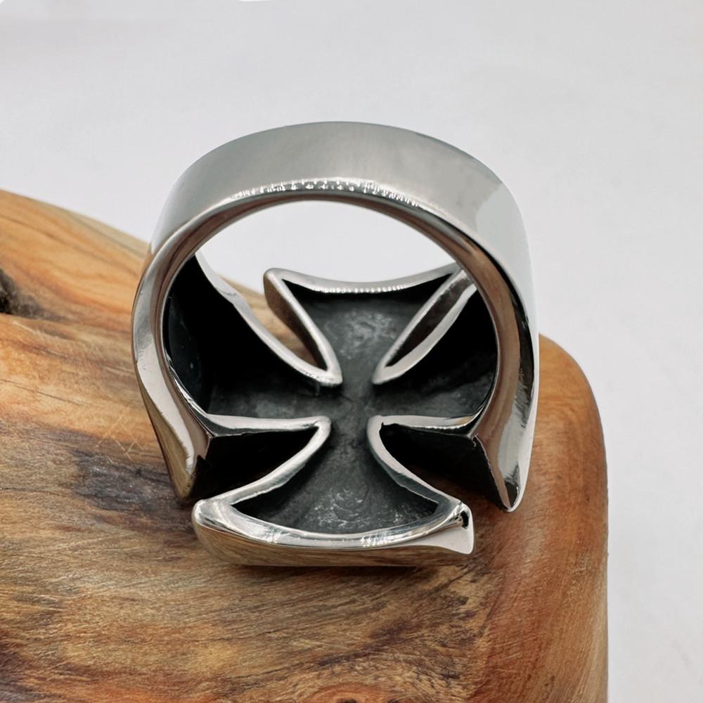 Anello Croce in Acciaio Inossidabile 316L per Uomo Biker Punk Gioielli per Moto Accessorio Moda