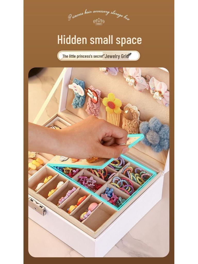 Girls' Hair Accessory Organizer: Large Leather Box with Drawer for Clips & Bands