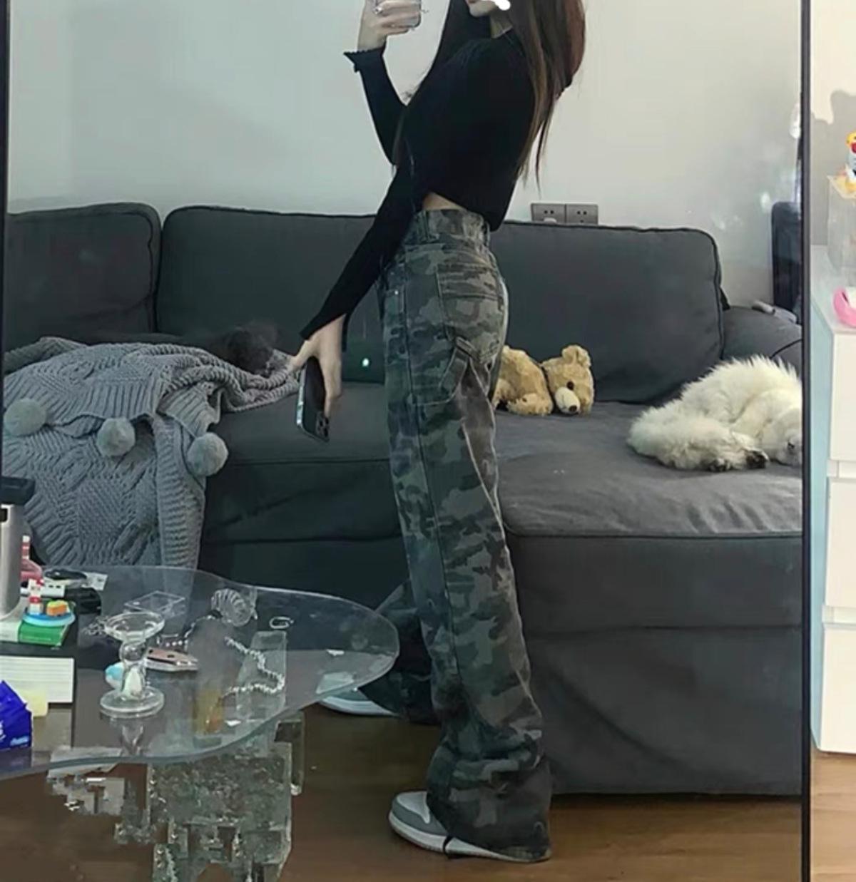 Women s Summer Retro Camouflage Wide-Leg Hip Hop Work Pants Medium