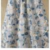 Qooth Women Embroidery  A Line Tulle Skirt Wide Hem Mid Length Elastic Waist Skirt Elegant QT2634