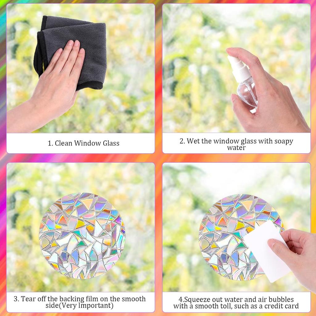 Ouligay 33pcs Prism Window Decals to Prevent Bird Strikes Prevention Window Stickers for Birds Anti-Collision Circle Windows Clings for Bird Rainbow