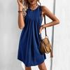 Women Summer Sleeveless A-line Short Dress Solid Color O Neck Vest