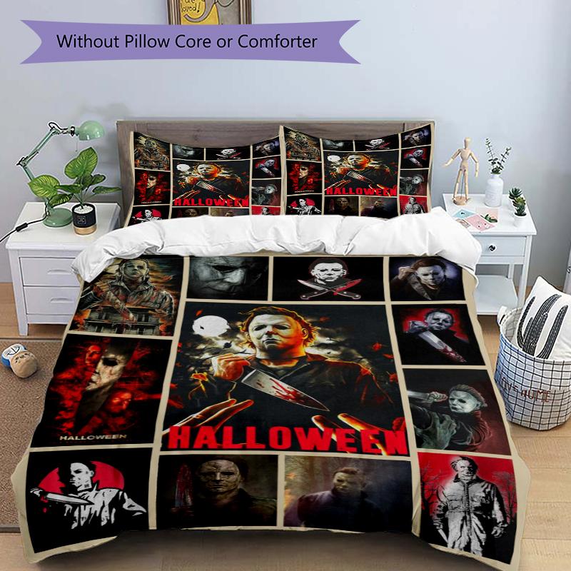 3Pcs Halloween Horror Icons Bedding Set Soft Fabric Duvet Cover Pillowcases Christmas Xmas Halloween Gift 1 Duvet Cover 2 Pillowcase L1435