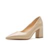 Nude high heels spring and summer new temperament pointed head light mouth commuter work shoes fashion thick heel single shoes women