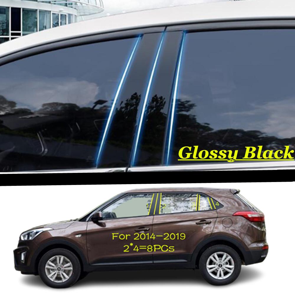 For Hyundai IX25 2014-2017 2018-- Car PC Material Pillar Post Cover Door Trim Window Molding Sticker Plate Accessories Black 2014-2019