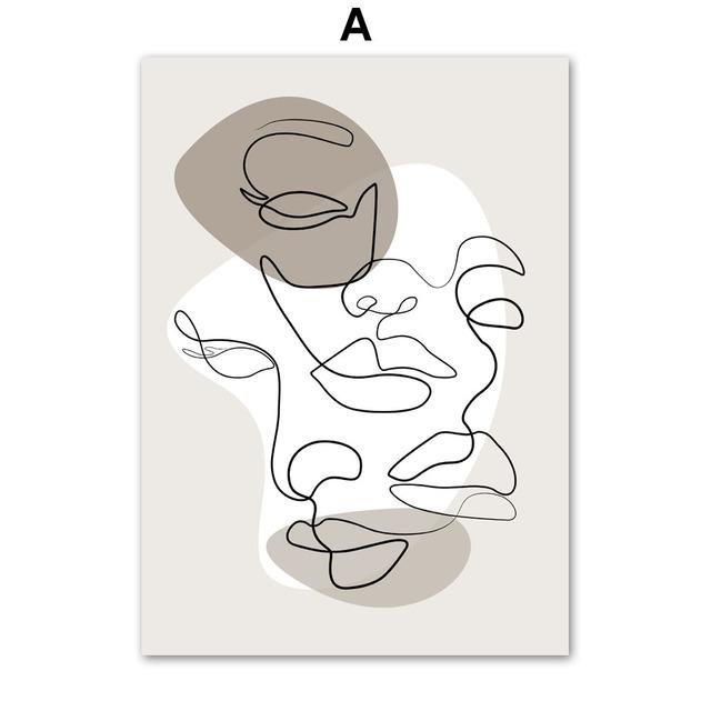 Wandkunst Leinwandmalerei Moderne abstrakte Linie Gesicht minimalistisch nordische Poster und Drucke Wandbilder für Wohnzimmerdekoration kein Rahmen