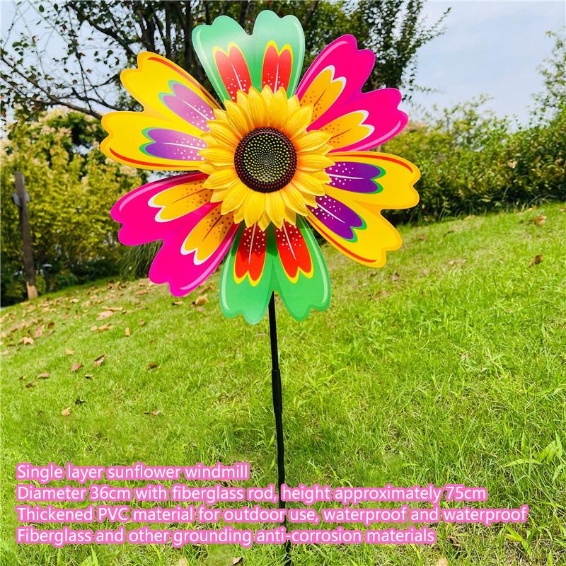 1 Piece Sunflower Windmill Outdoor Party Garden Yard Decor Rotating Sunflower Wind Spinner Stake Standing Lawn Flower Pinwheel