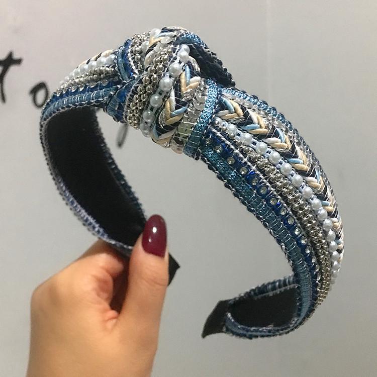 

2024 Корейский стиль Блестки Жемчуг Широкий Ретро Стразы Повязка на голову с дизайном узла посередине