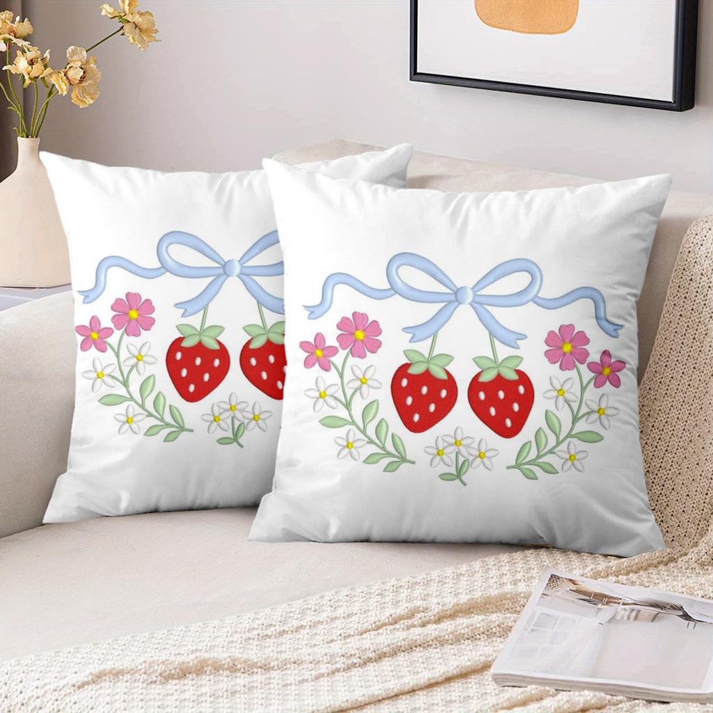 1 Pieces Embroidered Strawberry Floral Pattern Throw Pillow Polyester pillowcase, sofa decorative cushion cov Headboard Pillow