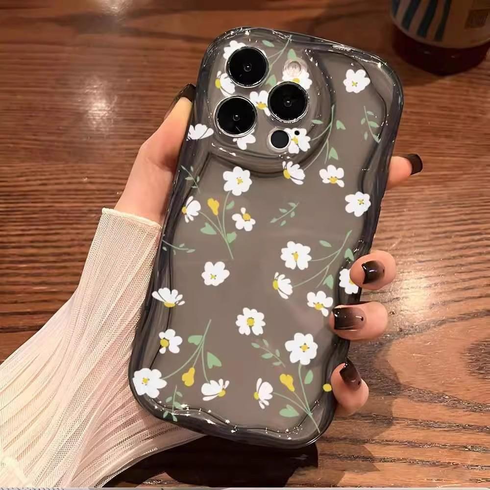Flowers for IPhone17 Mobile Phone Case 16 Fresh for Apple Anti-fall Silicone New Cream Pattern Transparent Soft Shell