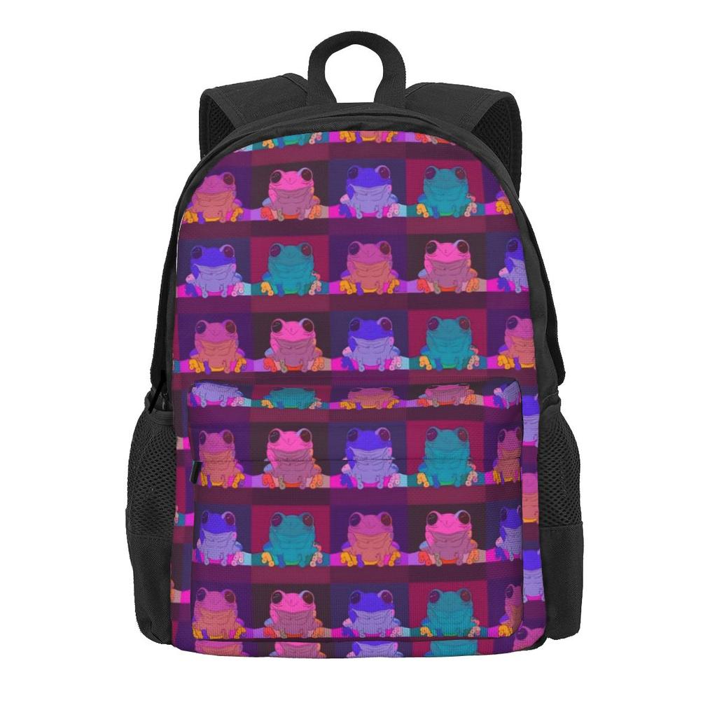 Süßer Frosch-Print Rucksack Bunte Tier Wanderrucksäcke Mädchen Design Print High School Taschen Ästhetischer Rucksack