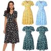 Womens V Neck Holiday Floral Print Dress Ladies Short Sleeve Party Dress