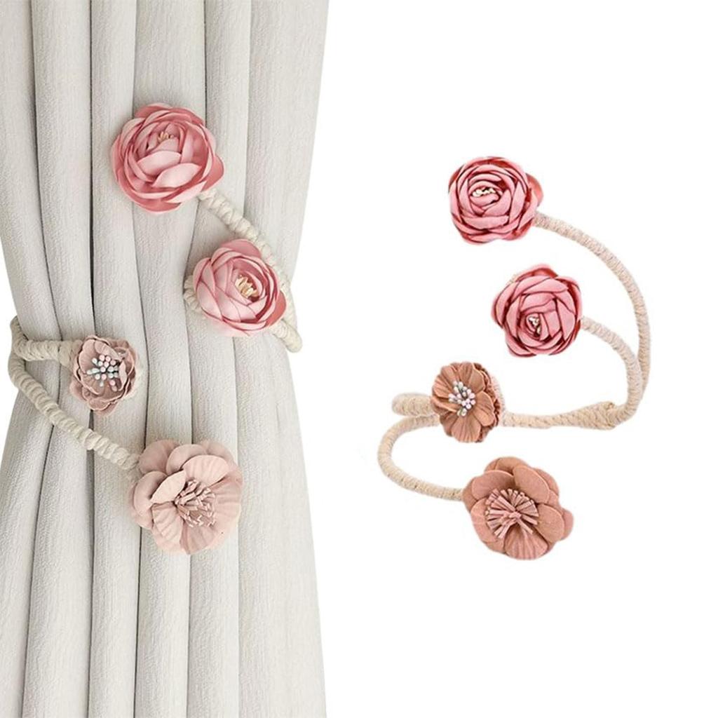 Rose Flower Curtain Tieback No Drill Hooks Creative Living Room Window Rope Tie Flower Curtain Holdbacks for Home Decor