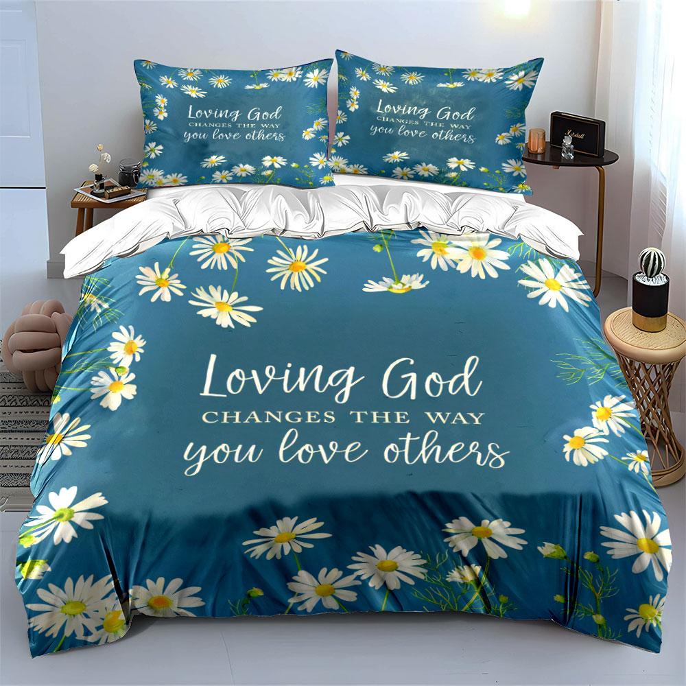 Christian Faith-Inspired Daisy Art Set For Kids' And Adults' Bedroom Decor, Exquisite Three-Piece Bedding Set Gift
