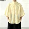 INCERUN Oversized Summer Men Lapel Neck 3/4 Sleeve Buttons Print Casual Shirts Tops