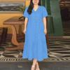 ZANZEA Women Summer V-Neck Solid Color Loose Short Sleeve Dress