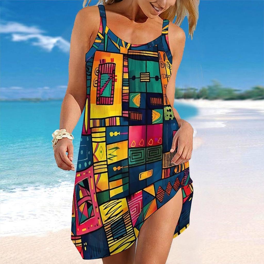 Women's Beach Dress Mini Dress Print Casual Modern Dress Sleeveless Loose Fit Outdoor Daily Summer