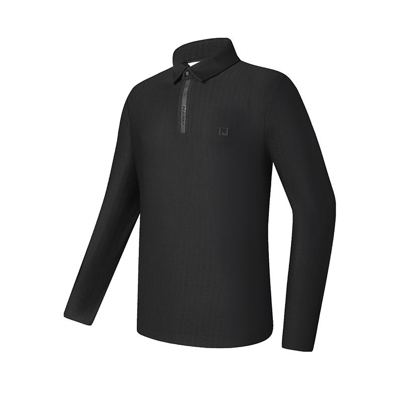 

New FILA Knitted Fabric Long-Sleeved Polo Shirt Men s Pitch Black A11M515208FBK 175/96A/L
