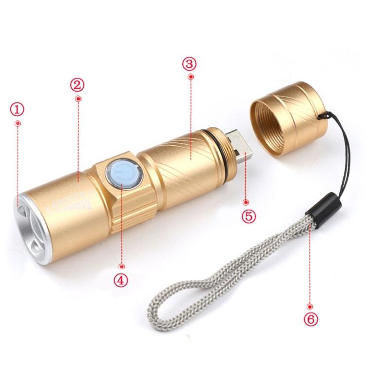 New! Led Mini Flashlight 3 Modes Portable Telescopic Zoomable Usb Rechargeable Aluminum Alloy Torch With