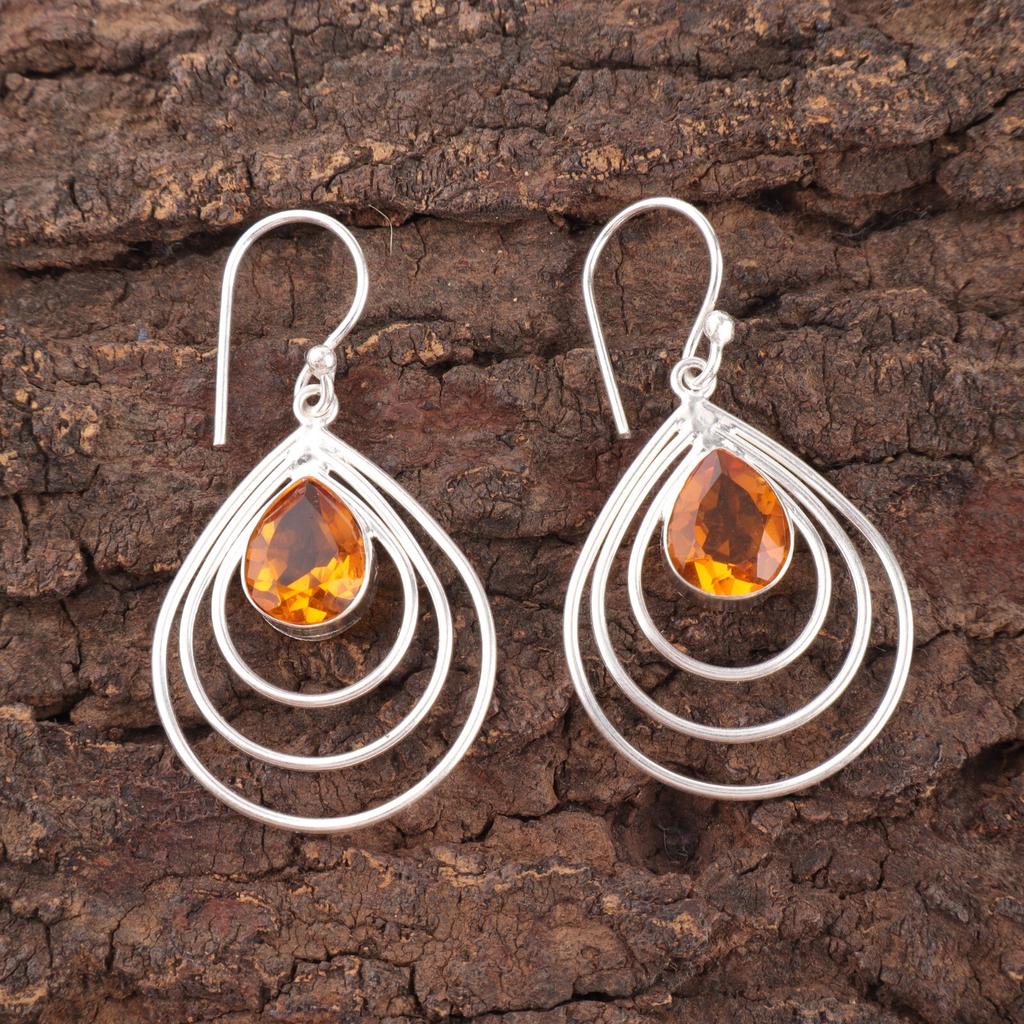 Natural Citrine Gemstone 925 Sterling Silver Handmade Drop/Dangle Earrings 1.80" EE-31-1