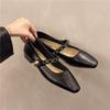 French retro single shoes women's 2025 spring new low-heeled square head fashion one-word buckle with shallow mouth Mary Jane shoes